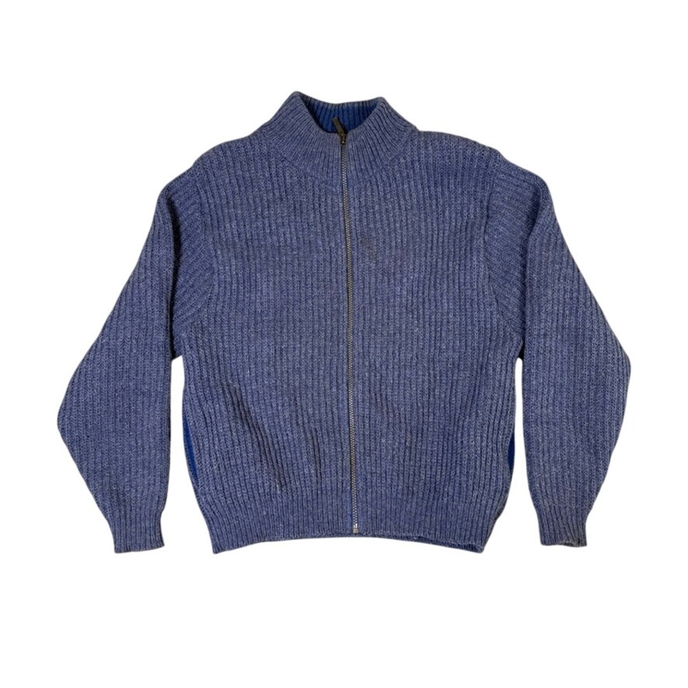 LL Bean Womens Medium Blue Wool Alpaca Shaker Rib Full Zip Sweater Made in USA